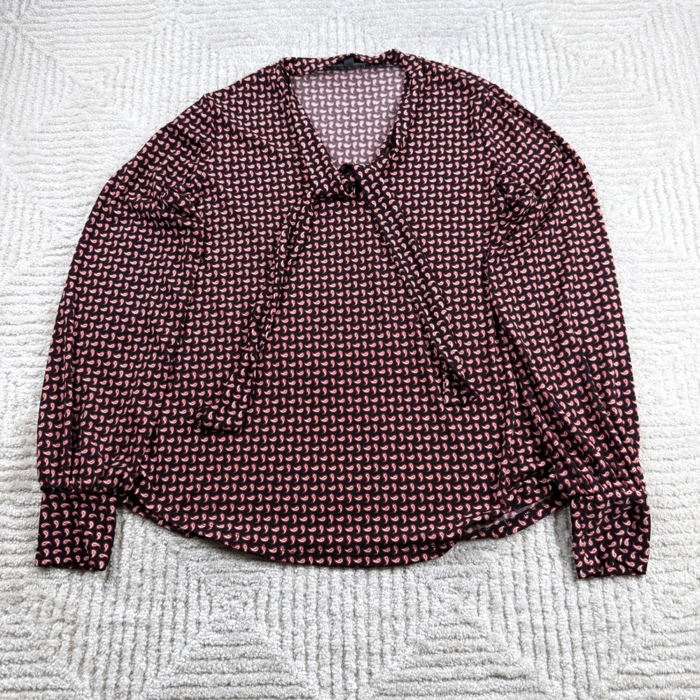 Adrianna Papell Tie Neck Blouse Women's Small Burgundy Paisley  Office Siren